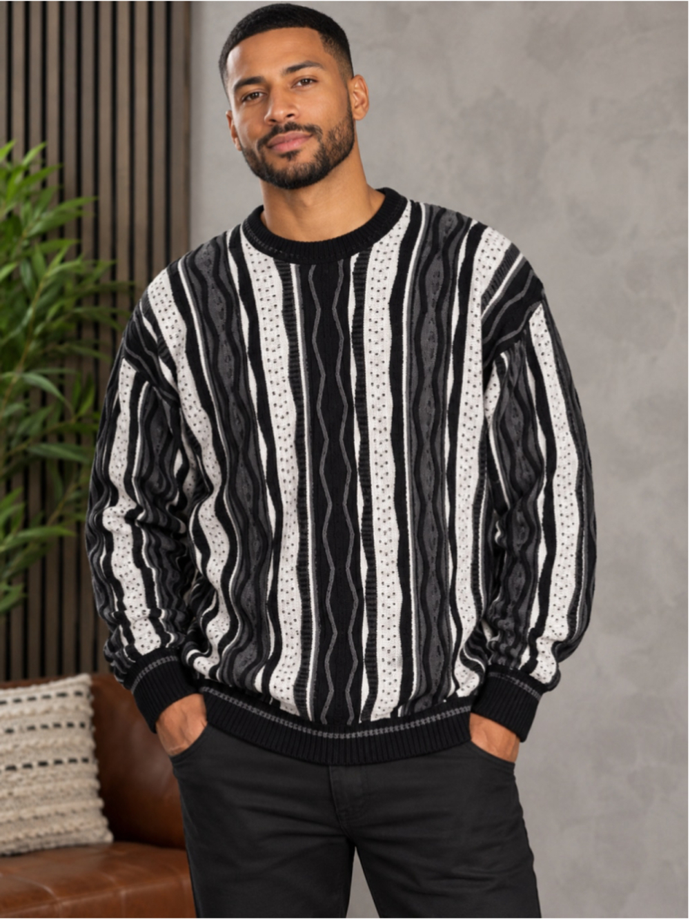 Lavane 3D Textured Cable-Knit Crewneck Long Sleeve Sweater – Size XL